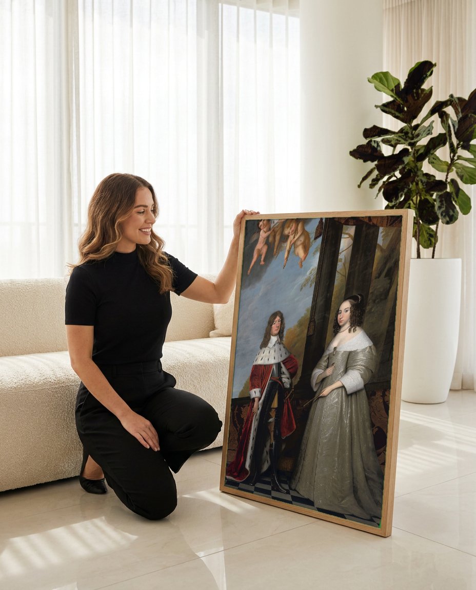 Quadro Decorativo 'Sir Thomas Hanmer e Elizabeth' - Gerard van Honthorst com modelo em ambiente