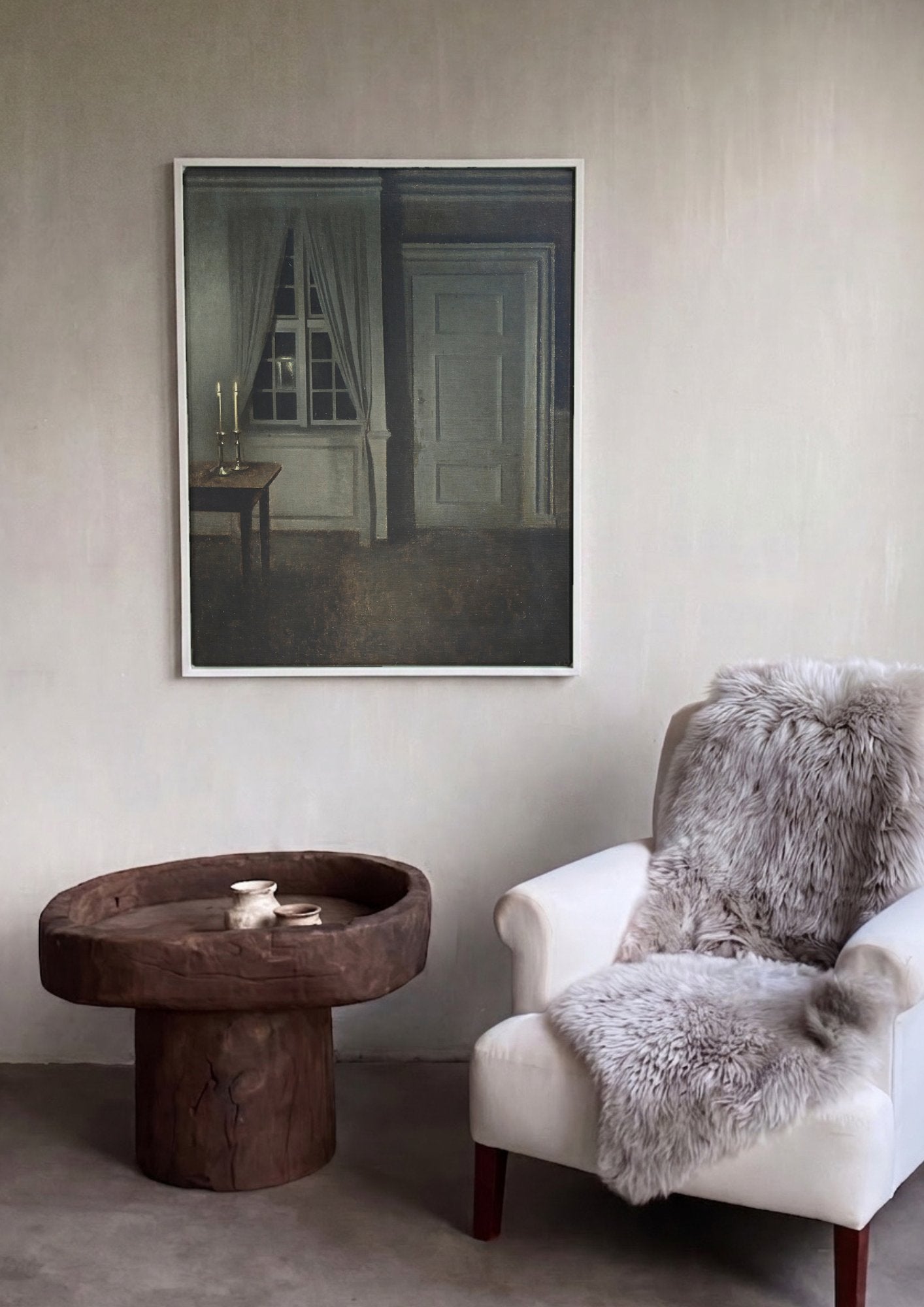 Quadro Decorativo Interior com Duas Velas - Vilhelm Hammershøi em ambiente decorado