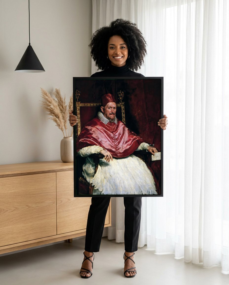 Quadro Decorativo Inocêncio X - Diego Velázquez com modelo em ambiente