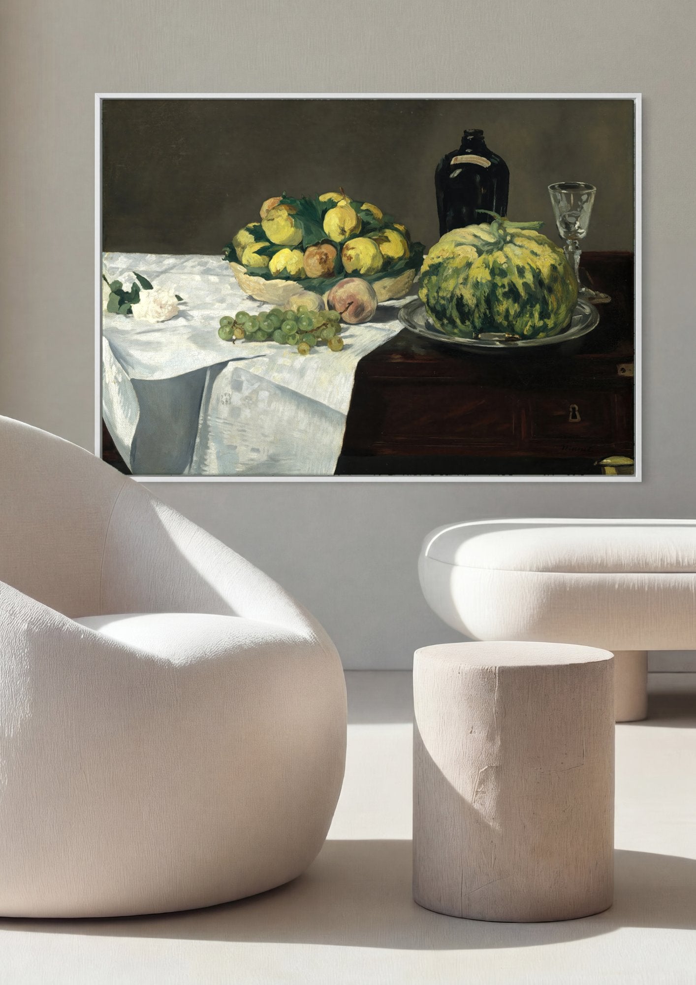 Quadro Decorativo Cesta de Frutas e Melão - Manet em ambiente decorado