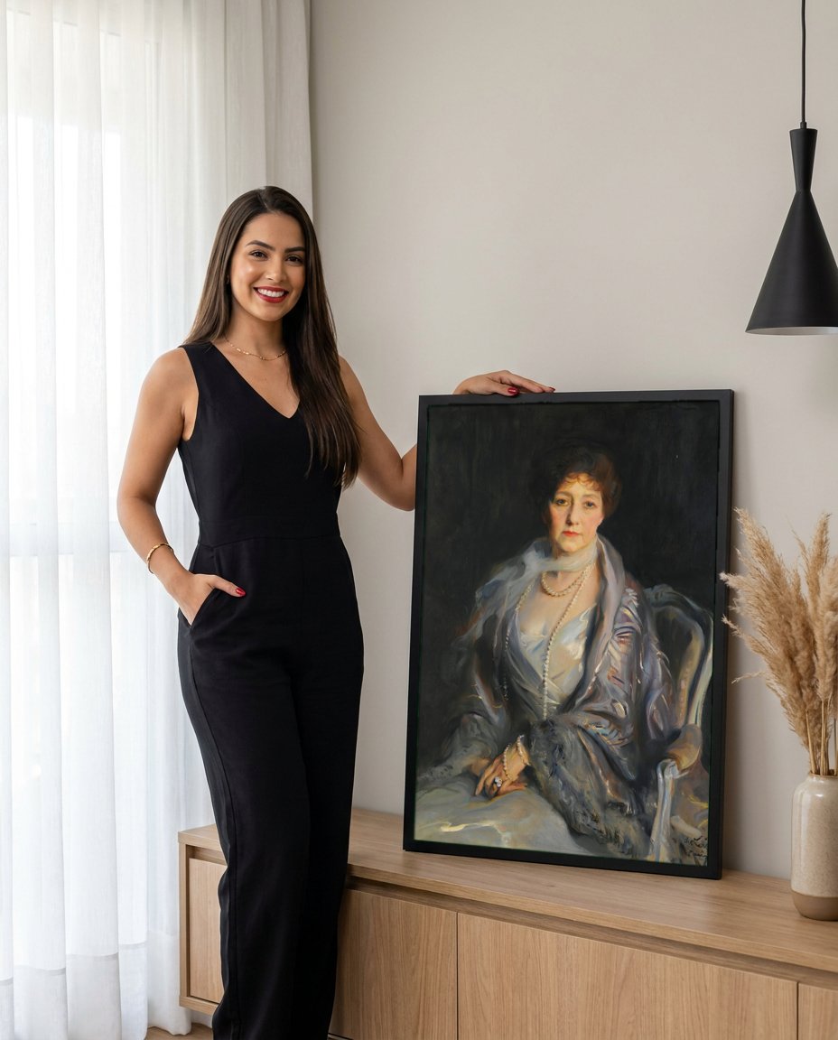 Quadro Decorativo Retrato de Senhora Elegante - Philip de László com modelo em ambiente