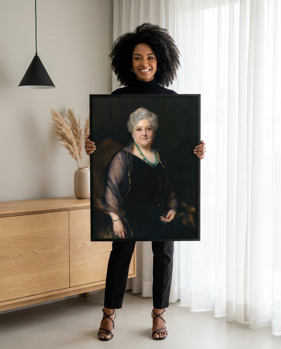 Quadro Decorativo Retrato de Senhora Elegante - Philip Alexius de László com modelo em ambiente