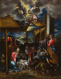 Quadro decorativo da pintura "A Adoração dos Pastores" de El Greco, retratando o nascimento de Jesus com pastores e anjos, em estilo maneirista com cores intensas e figuras alongadas.