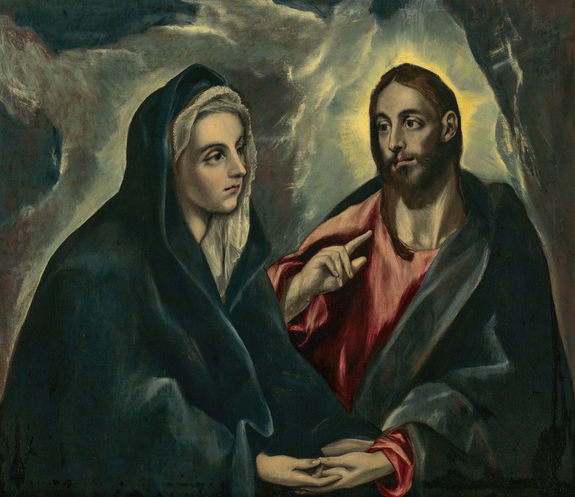 Quadro decorativo com representação da Anunciação de El Greco, mostrando a Virgem Maria e o anjo Gabriel em uma composição dramática com luz celestial.