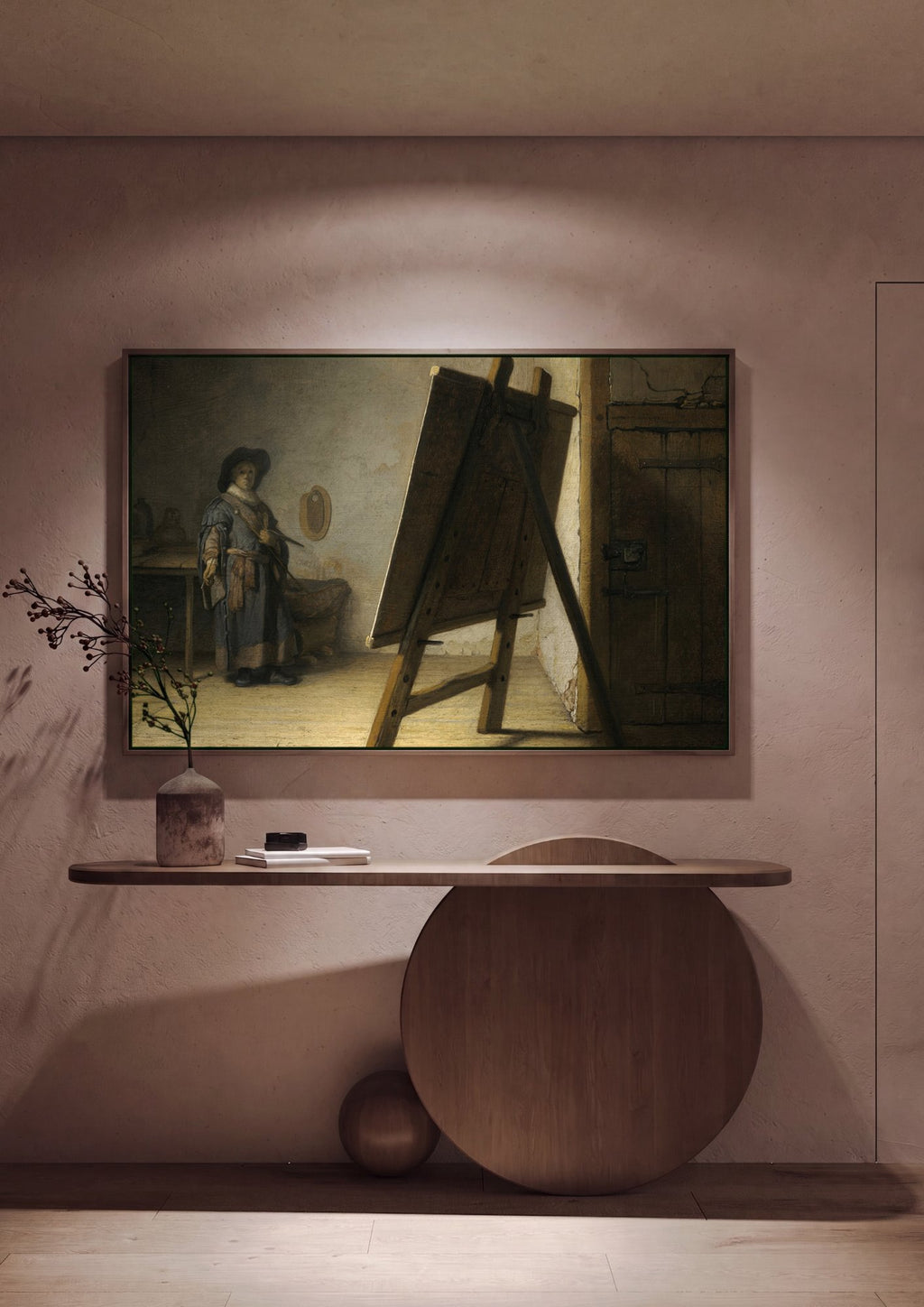 Quadro Decorativo O Artista em Seu Ateliê - Rembrandt em ambiente decorado