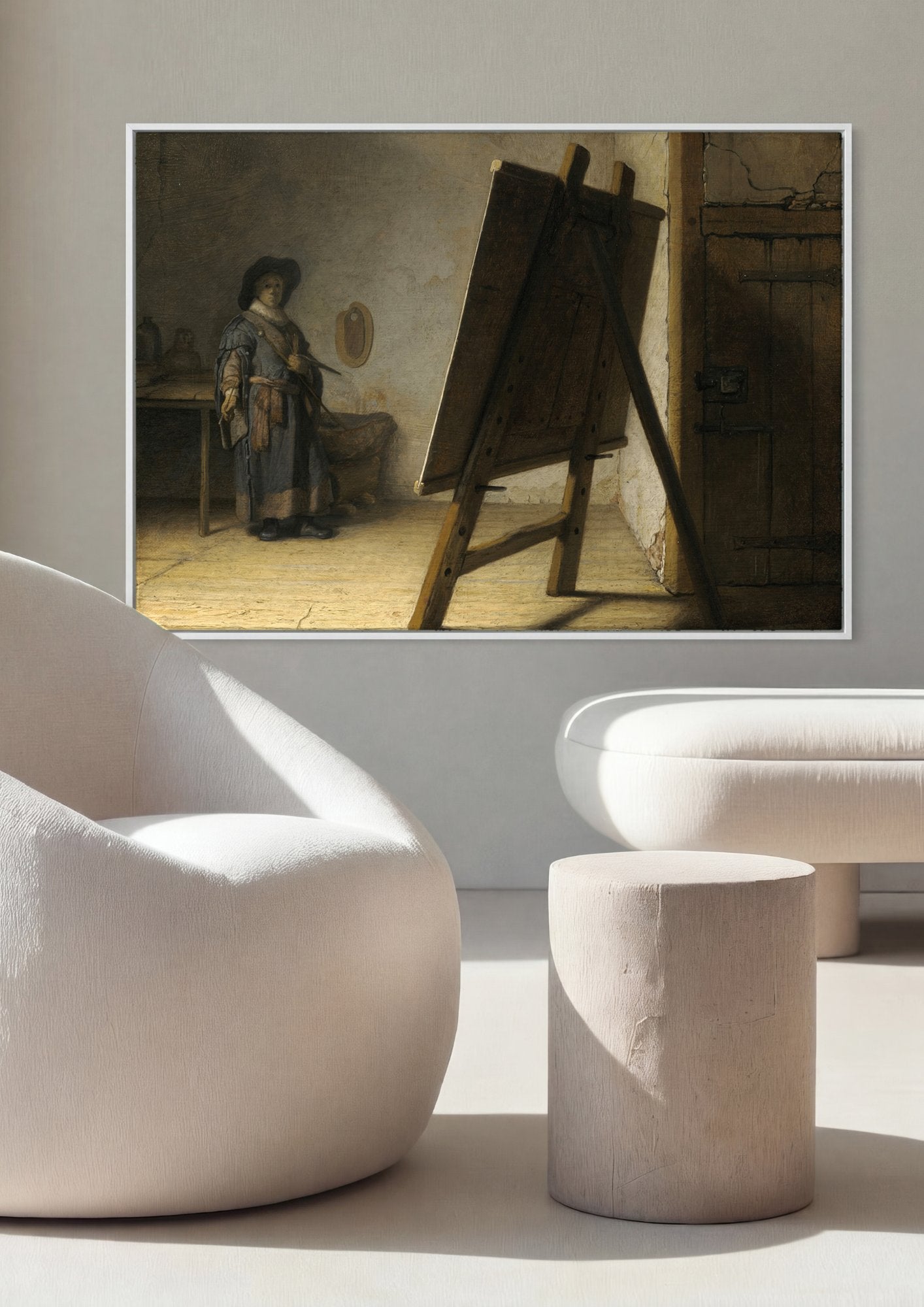Quadro Decorativo O Artista em Seu Ateliê - Rembrandt em ambiente decorado