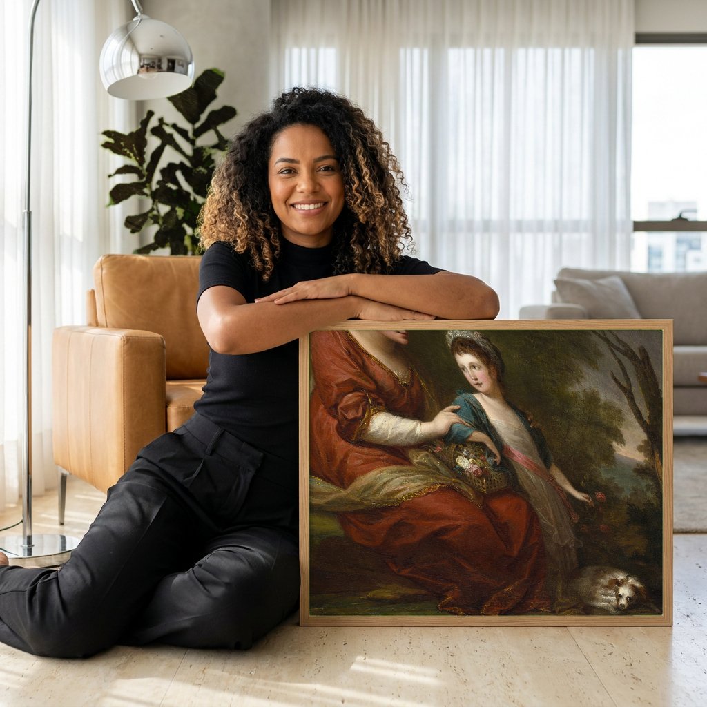 Quadro Decorativo A Mãe e a Filha - Angelica Kauffmann com modelo em ambiente
