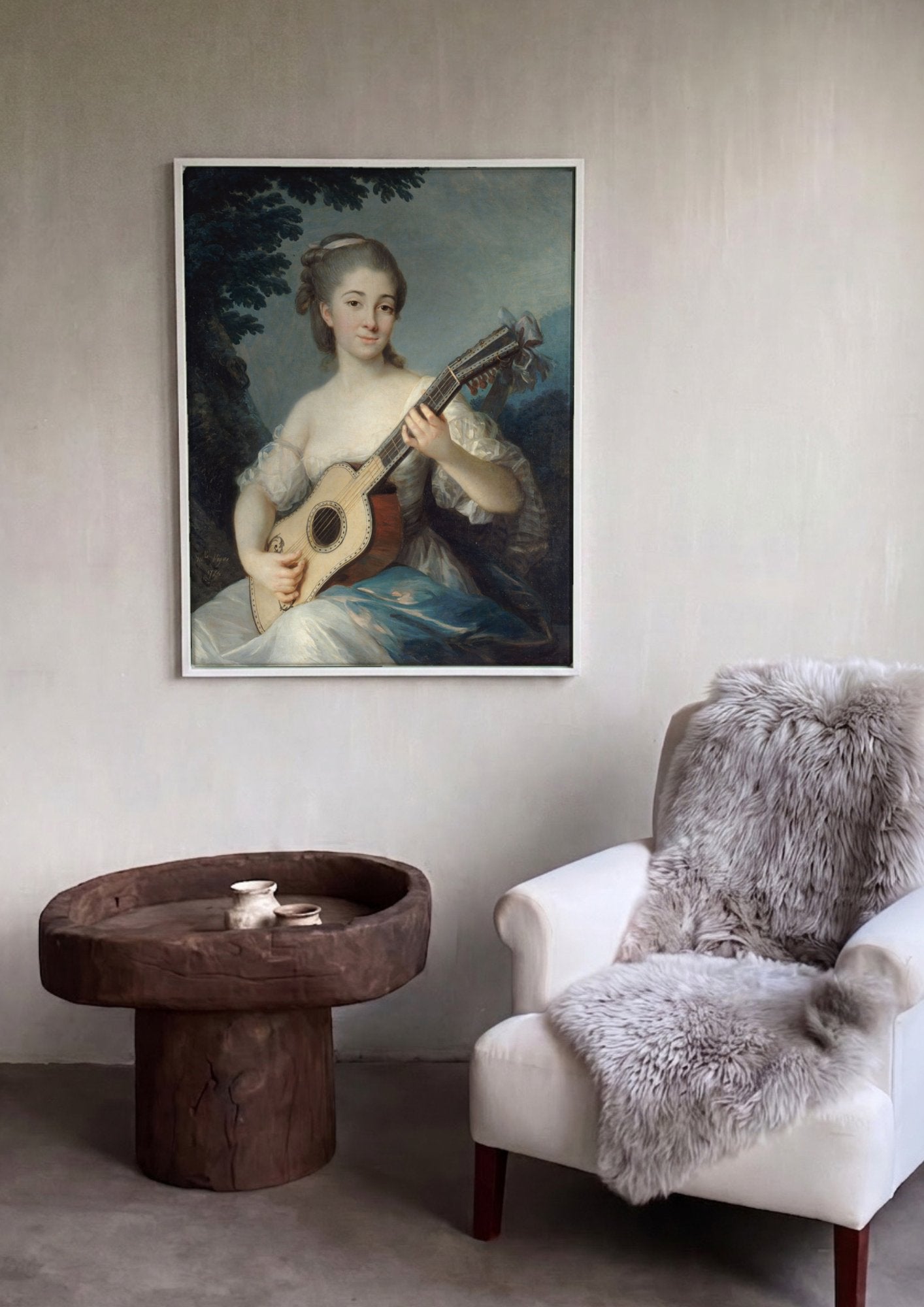 Quadro Decorativo Jovem com Guitarra - Elisabeth Vigée Le Brun em ambiente decorado