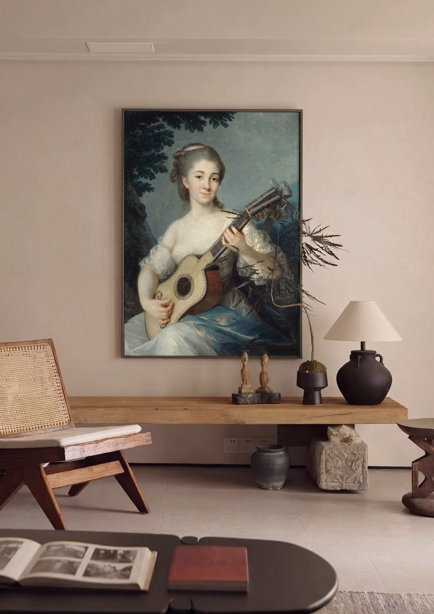 Quadro Decorativo Jovem com Guitarra - Elisabeth Vigée Le Brun em ambiente decorado
