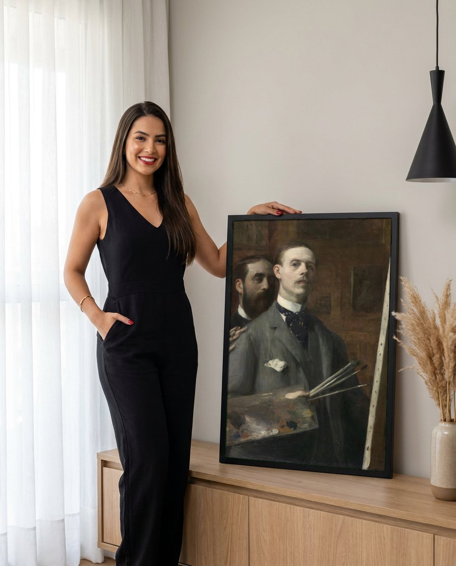 Quadro Decorativo O Artista e Seu Modelo - Jacques Émile Blanche com modelo em ambiente