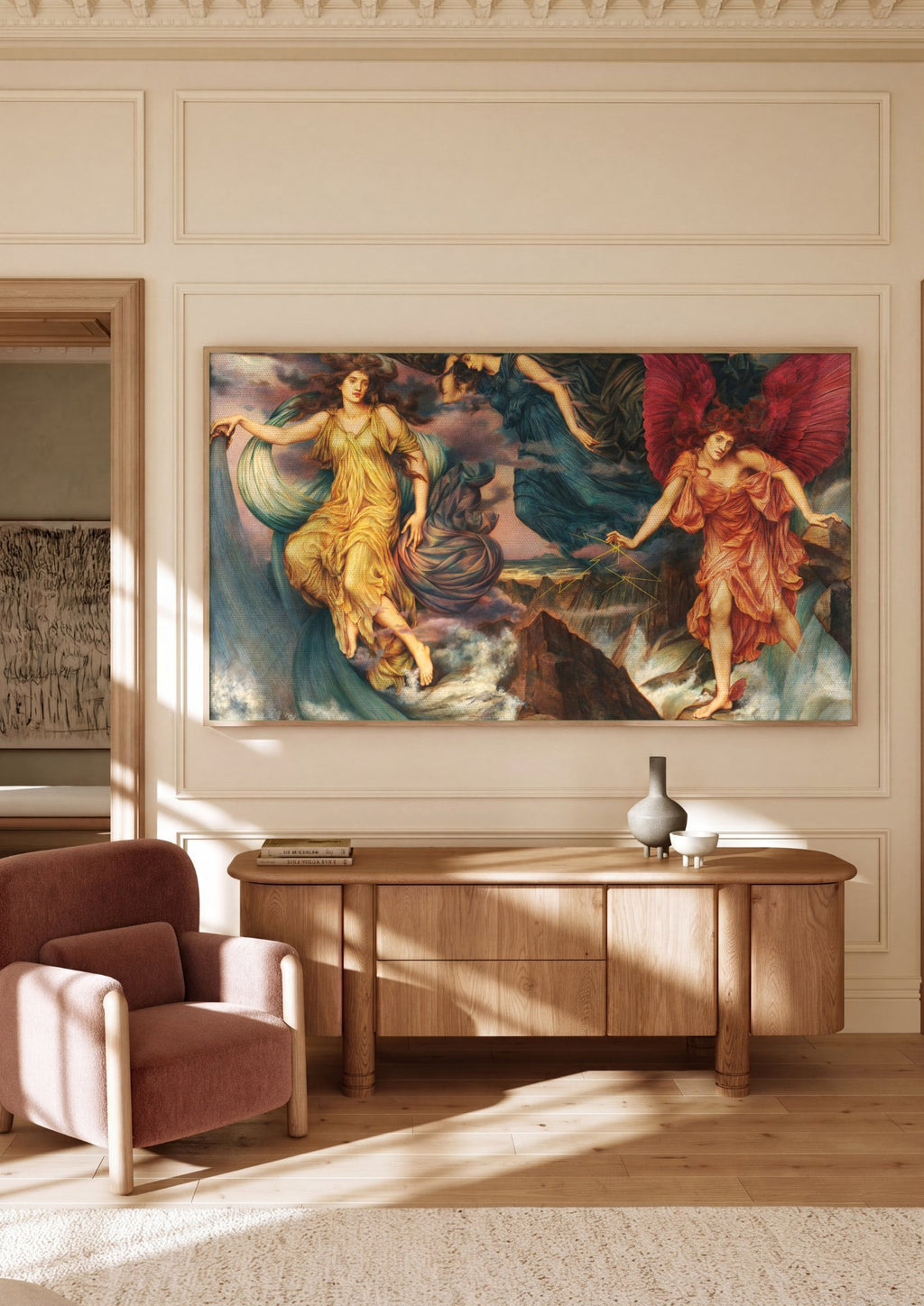 Quadro Decorativo 'As Filhas do Mar' - Evelyn De Morgan em ambiente decorado