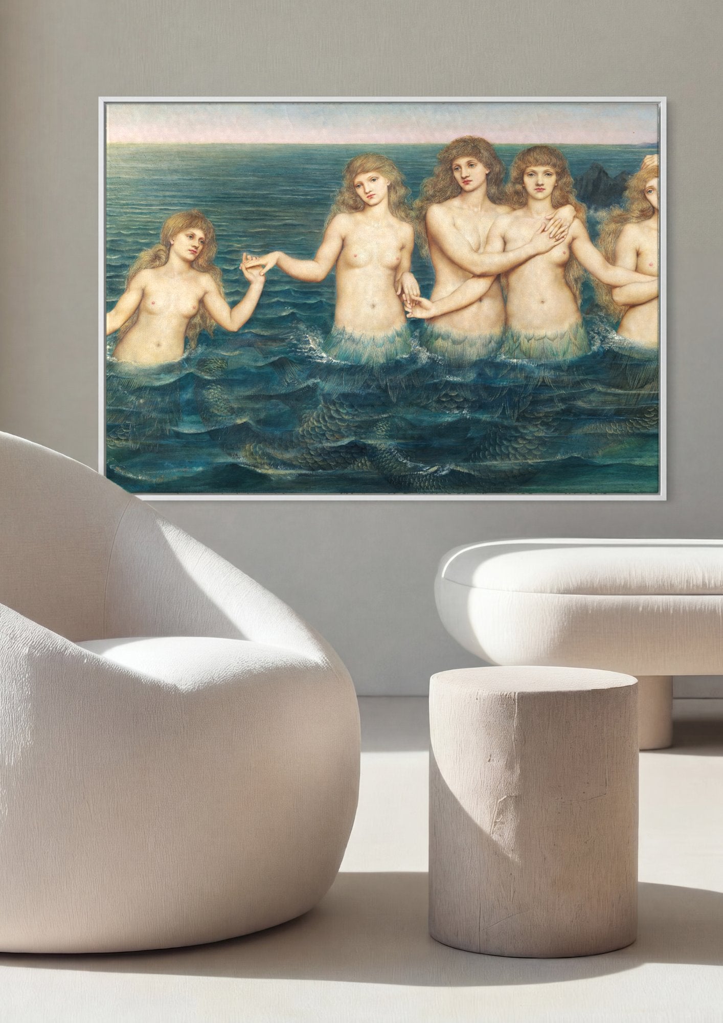 Quadro Decorativo Mermaids (Sereias) - Evelyn De Morgan em ambiente decorado