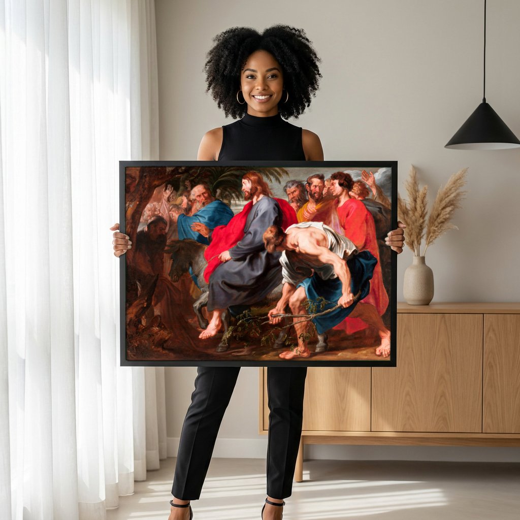 Quadro Decorativo A Entrada de Cristo em Jerusalém - Van Dyck com modelo em ambiente