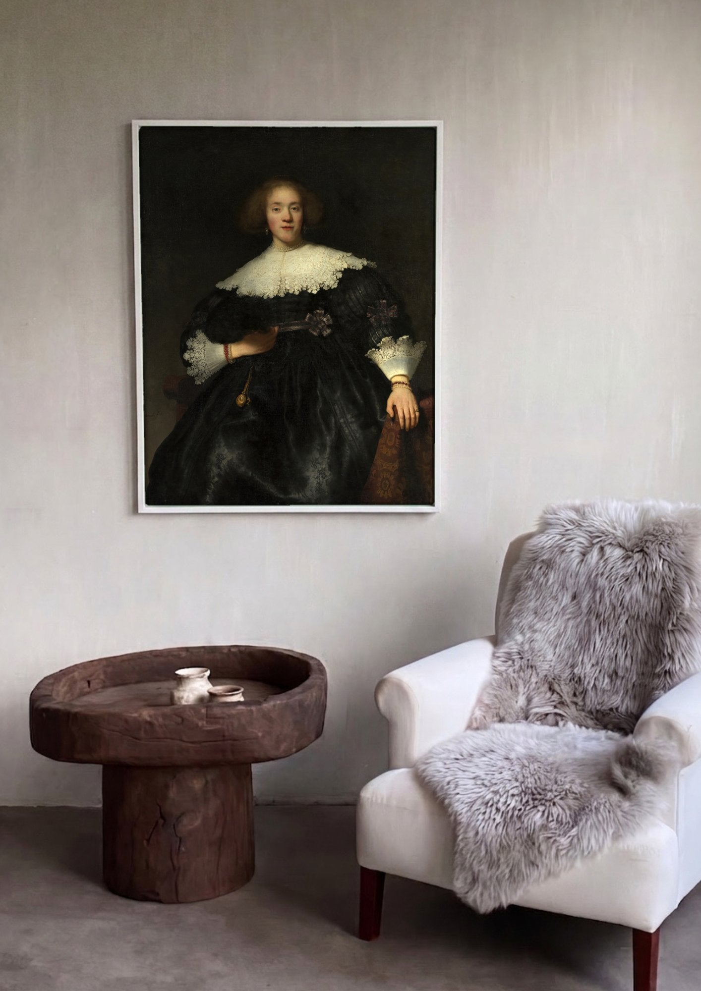Quadro Decorativo Retrato de Mulher - Rembrandt em ambiente decorado