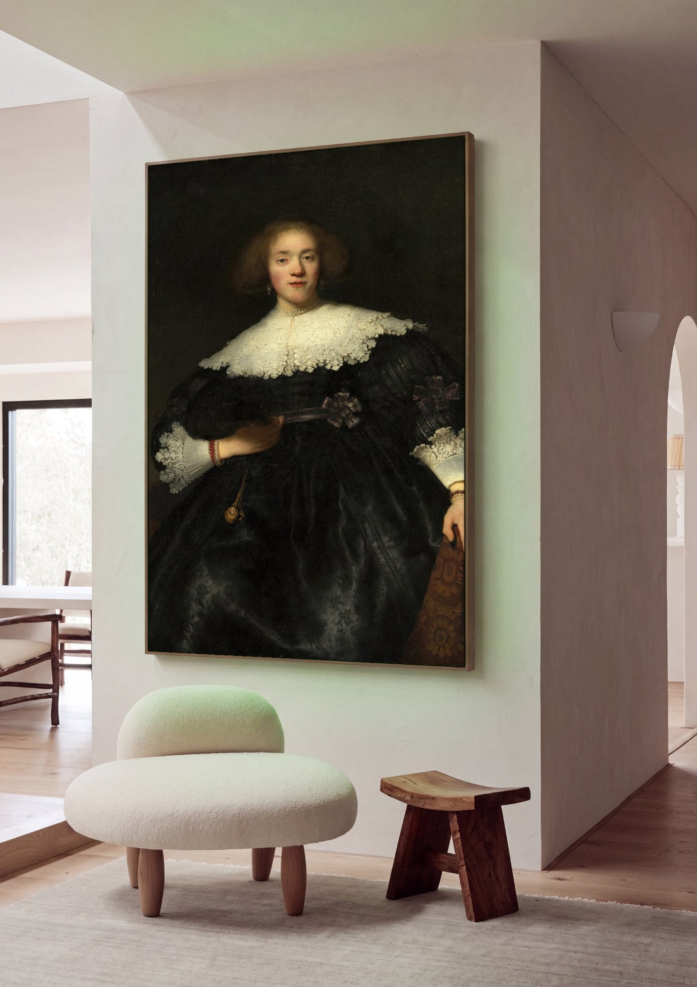 Quadro Decorativo Retrato de Mulher - Rembrandt em ambiente decorado