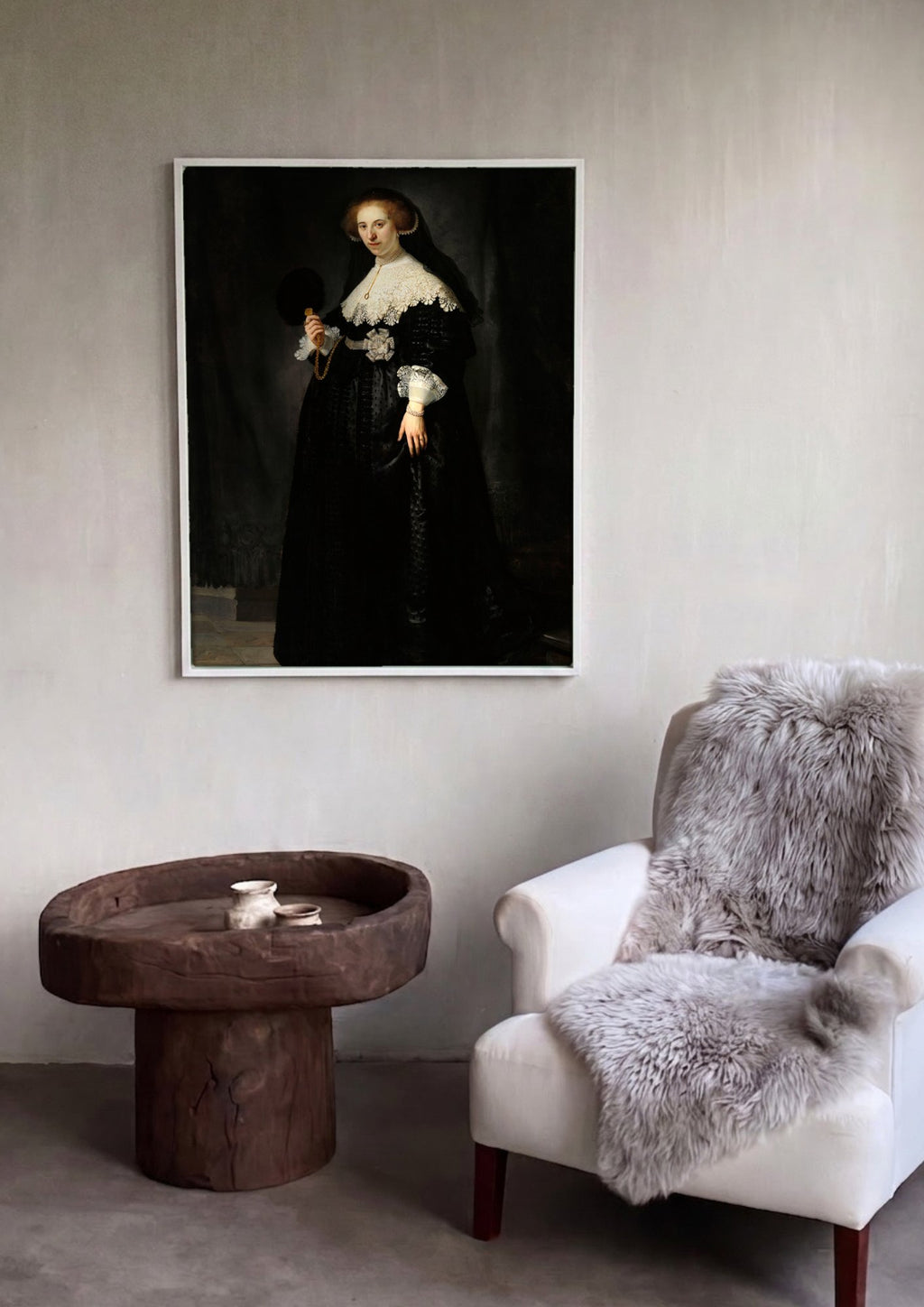 Quadro Decorativo Retrato de Mulher - Rembrandt em ambiente decorado