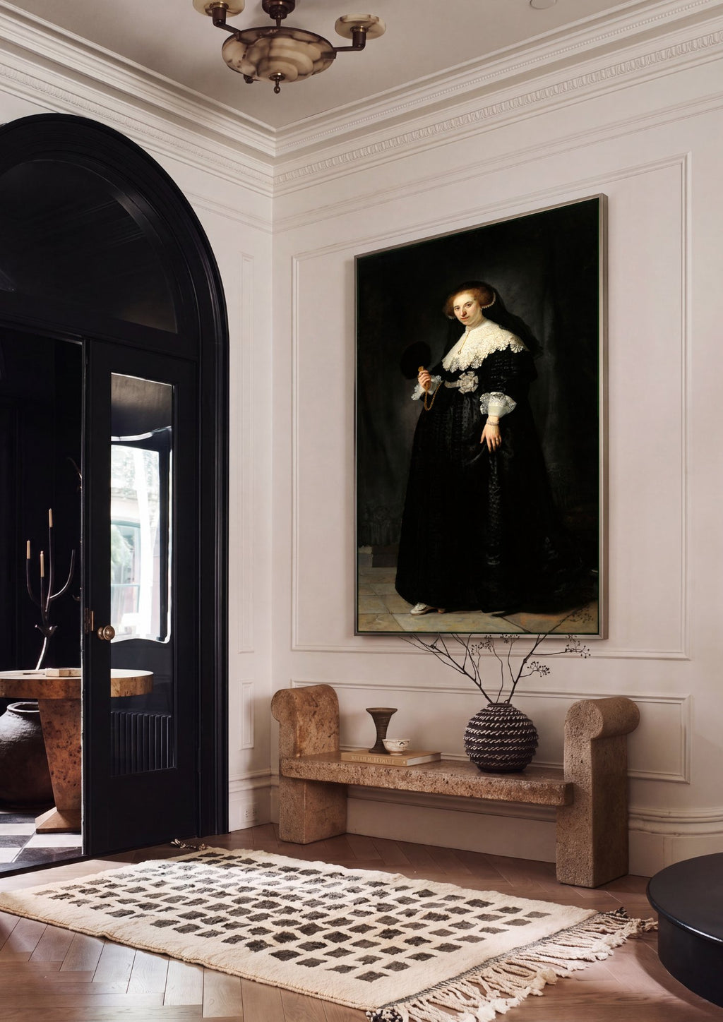 Quadro Decorativo Retrato de Mulher - Rembrandt em ambiente decorado