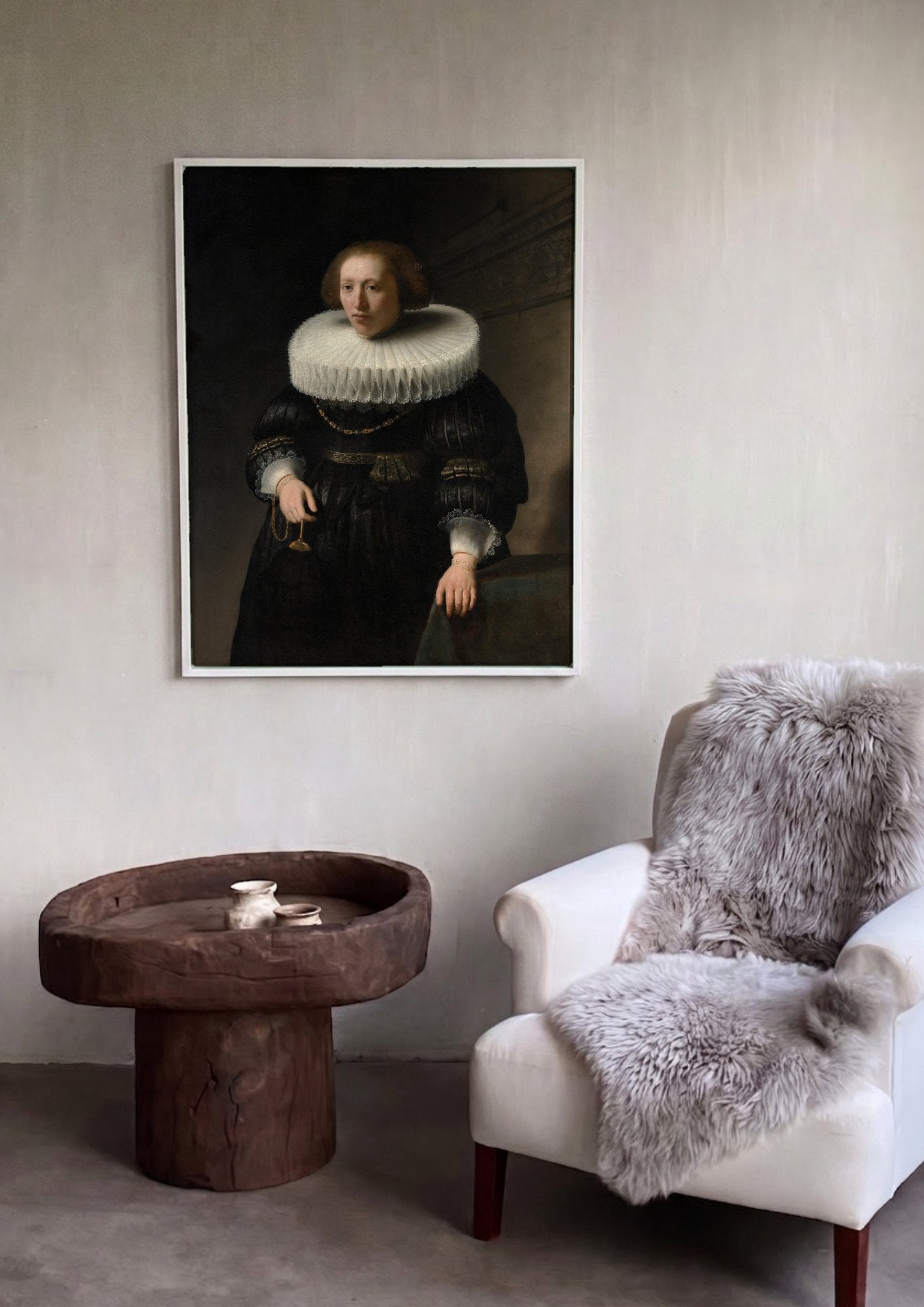 Quadro Decorativo Retrato de Mulher - Rembrandt em ambiente decorado