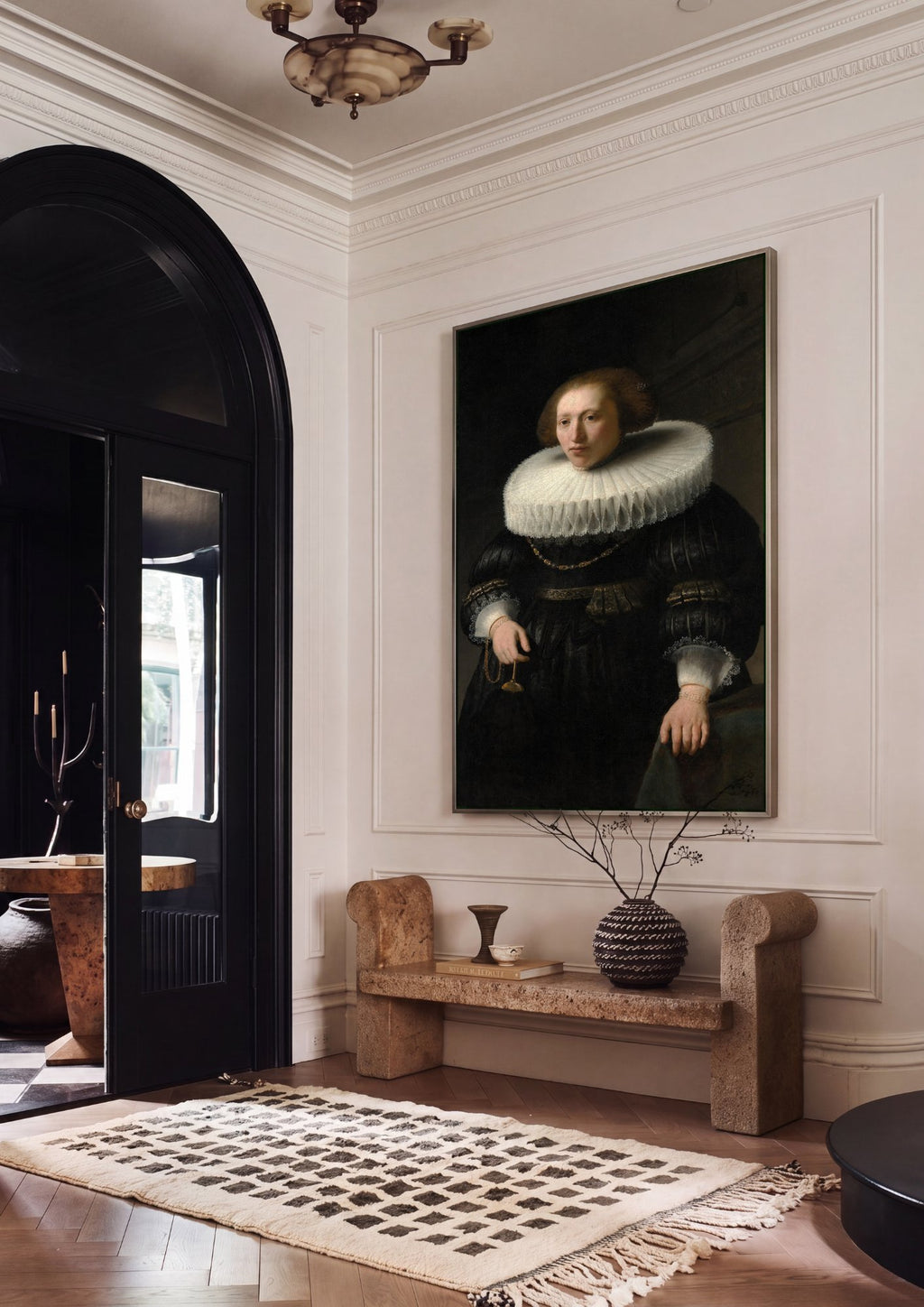 Quadro Decorativo Retrato de Mulher - Rembrandt em ambiente decorado