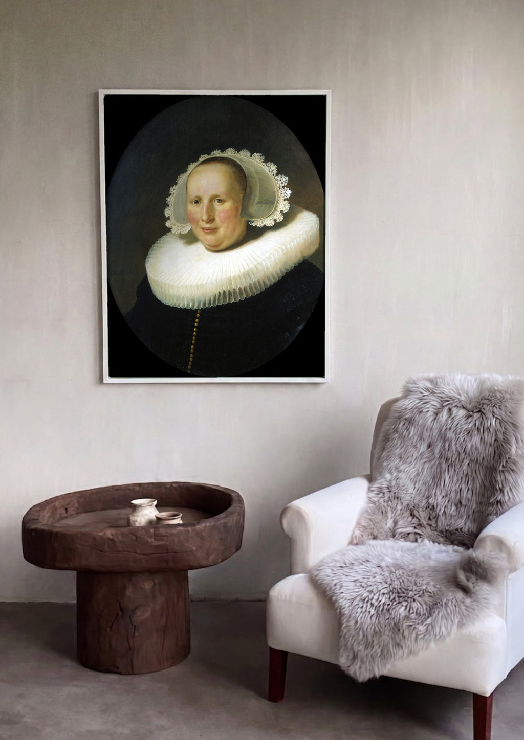 Quadro Decorativo Retrato de Mulher - Rembrandt em ambiente decorado