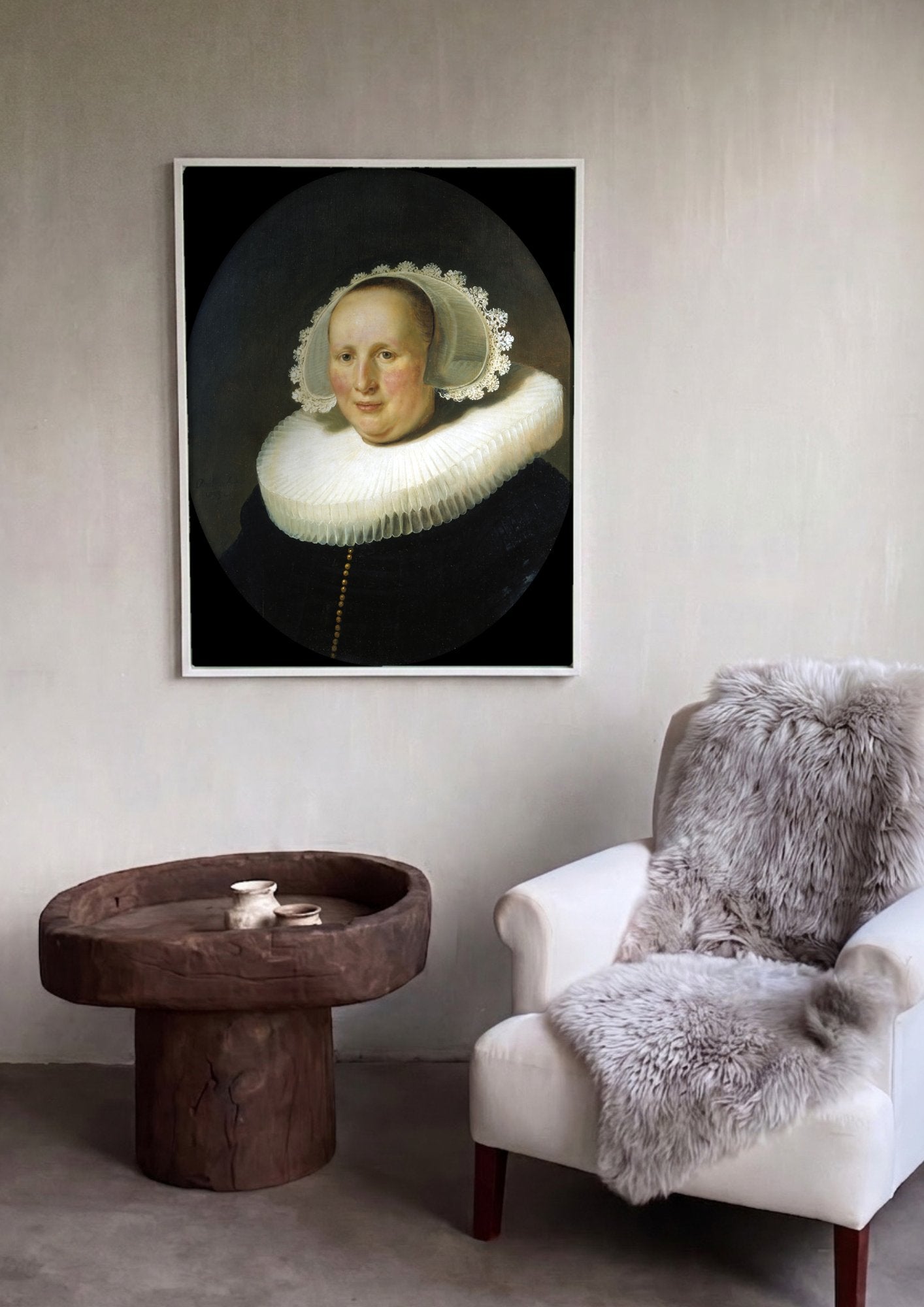 Quadro Decorativo Retrato de Mulher - Rembrandt em ambiente decorado