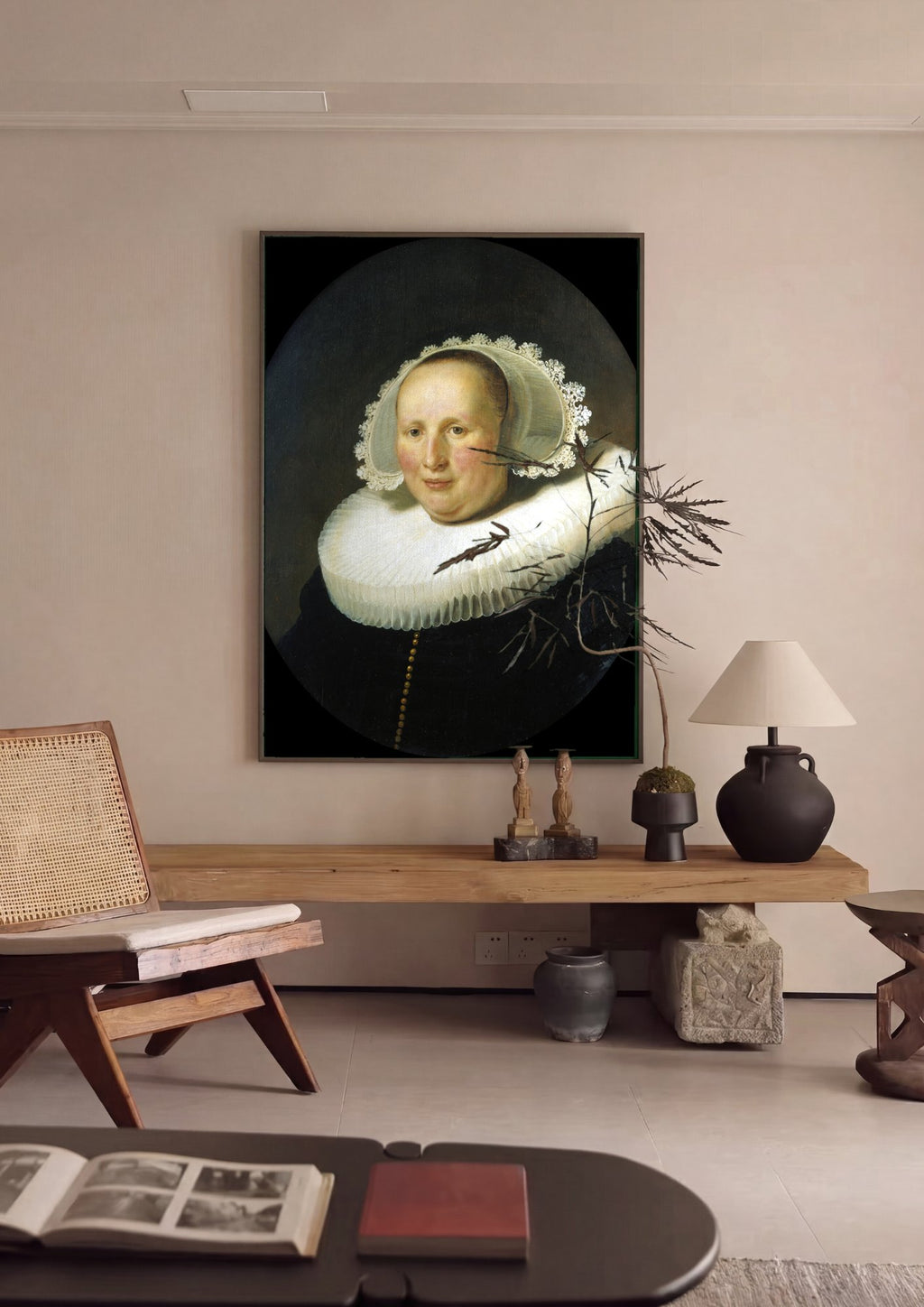 Quadro Decorativo Retrato de Mulher - Rembrandt em ambiente decorado