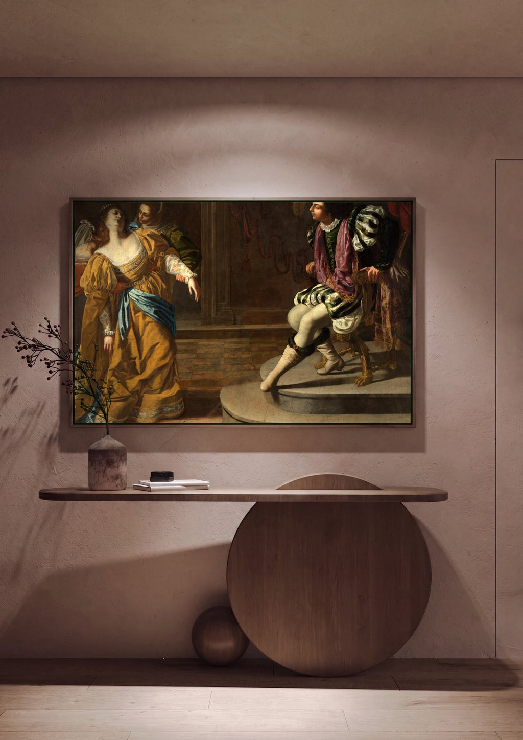 Quadro Decorativo Ester e Assuero - Artemisia Gentileschi em ambiente decorado