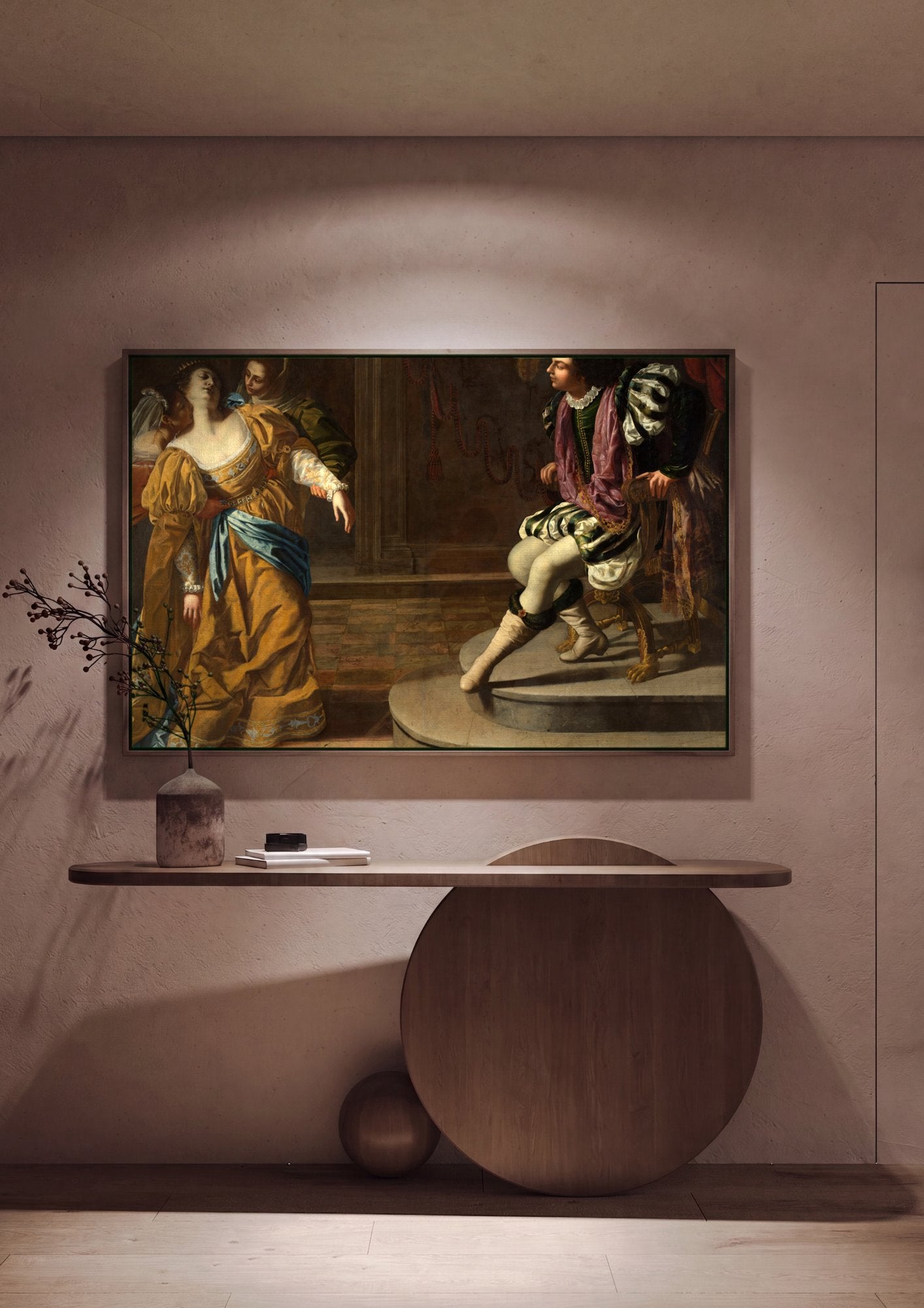 Quadro Decorativo Ester e Assuero - Artemisia Gentileschi em ambiente decorado