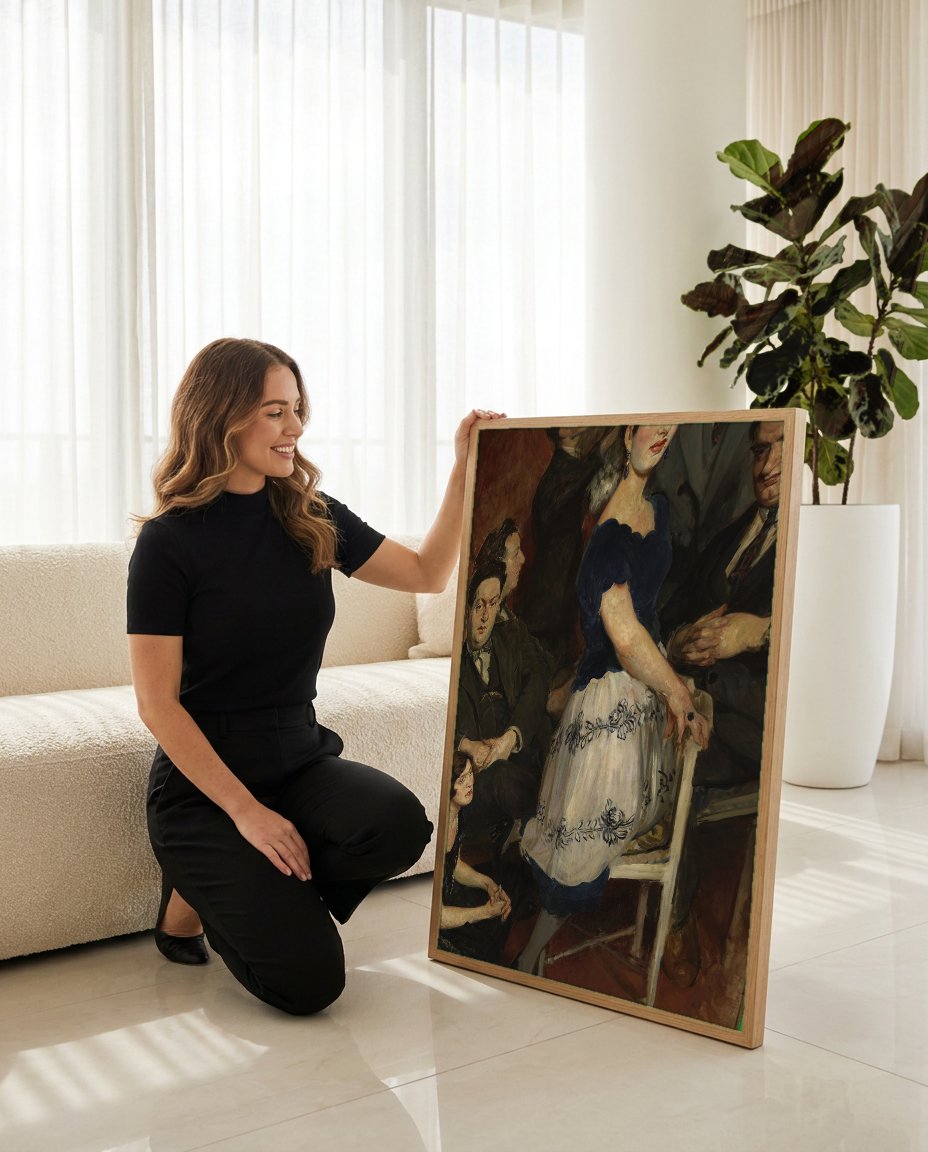Quadro Decorativo A Conversa - Jacques Émile Blanche com modelo em ambiente