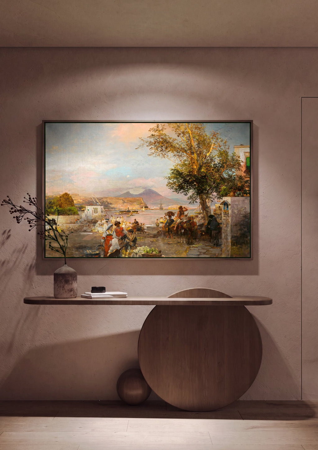 Quadro Decorativo Porto de Nápoles ao Entardecer - Oswald Achenbach em ambiente decorado