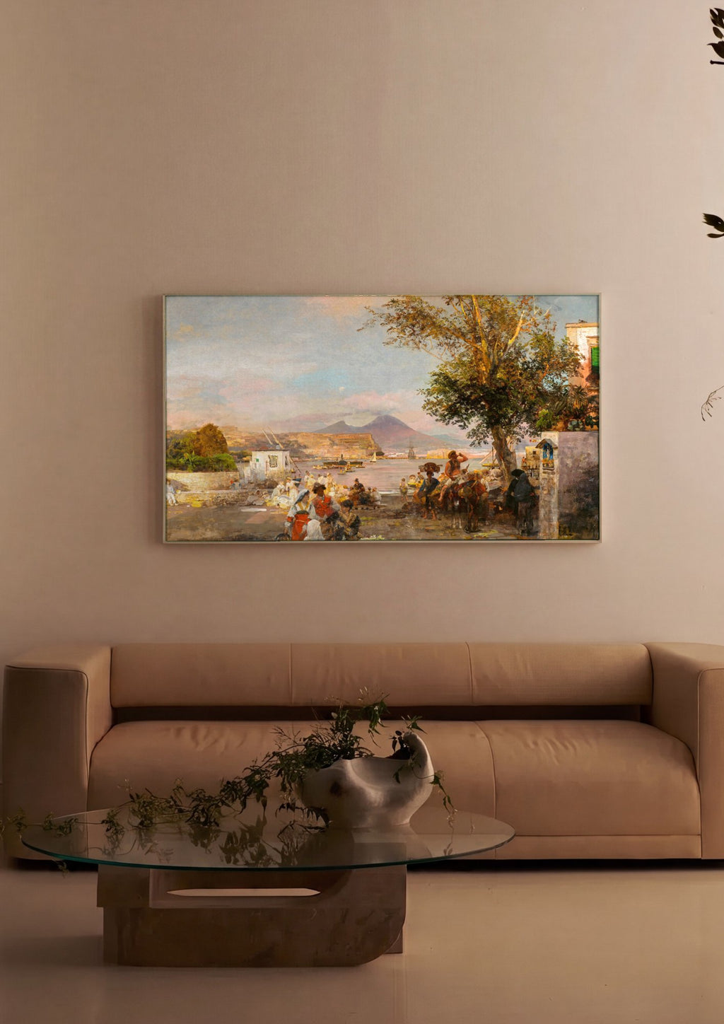 Quadro Decorativo Porto de Nápoles ao Entardecer - Oswald Achenbach em ambiente decorado