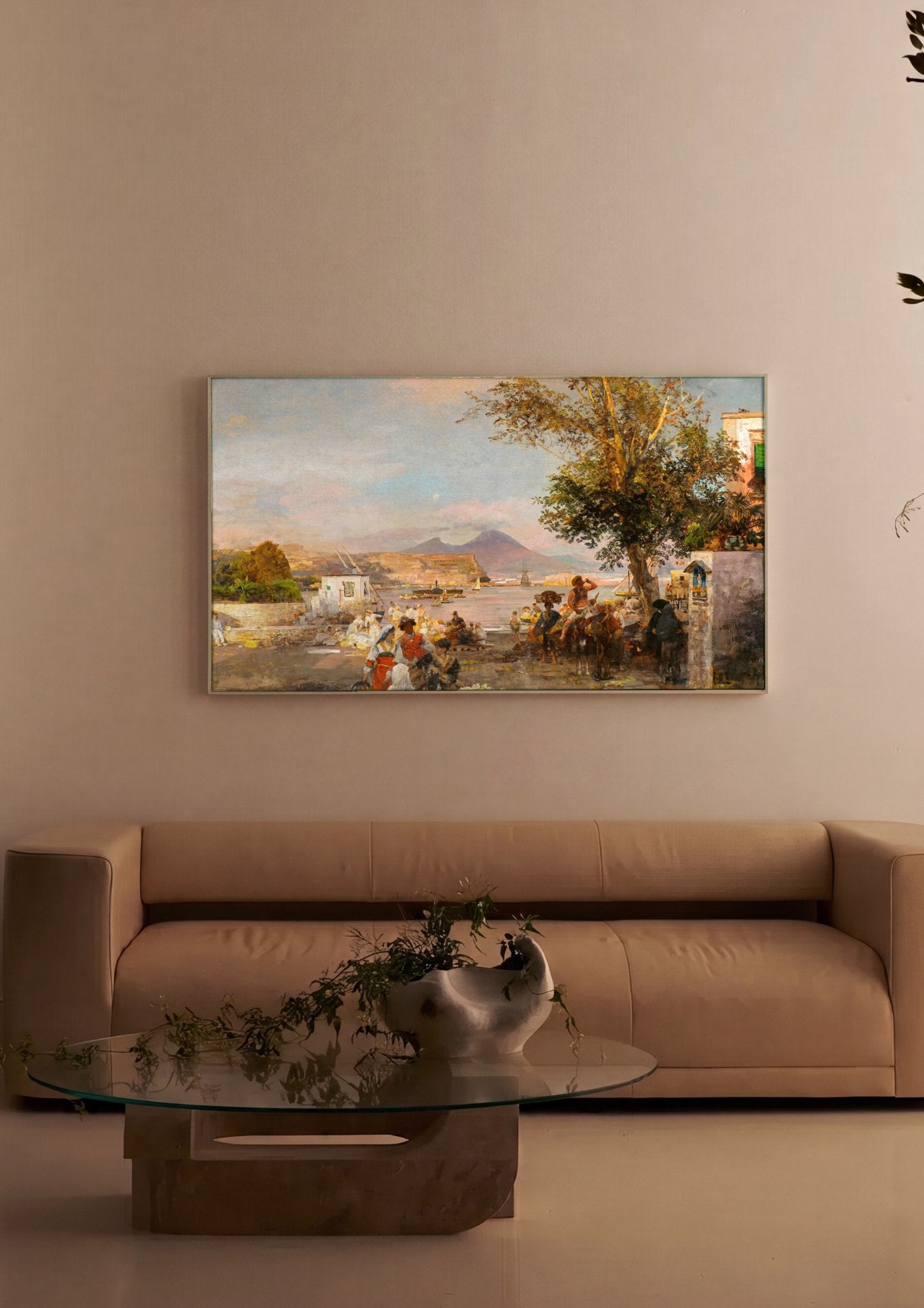 Quadro Decorativo Porto de Nápoles ao Entardecer - Oswald Achenbach em ambiente decorado