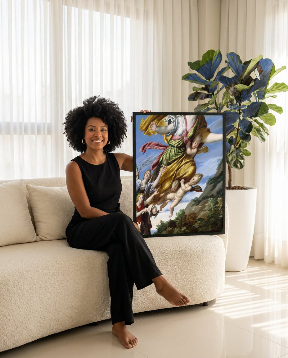 Quadro Decorativo A Assunção da Madalena - Domenichino com modelo em ambiente