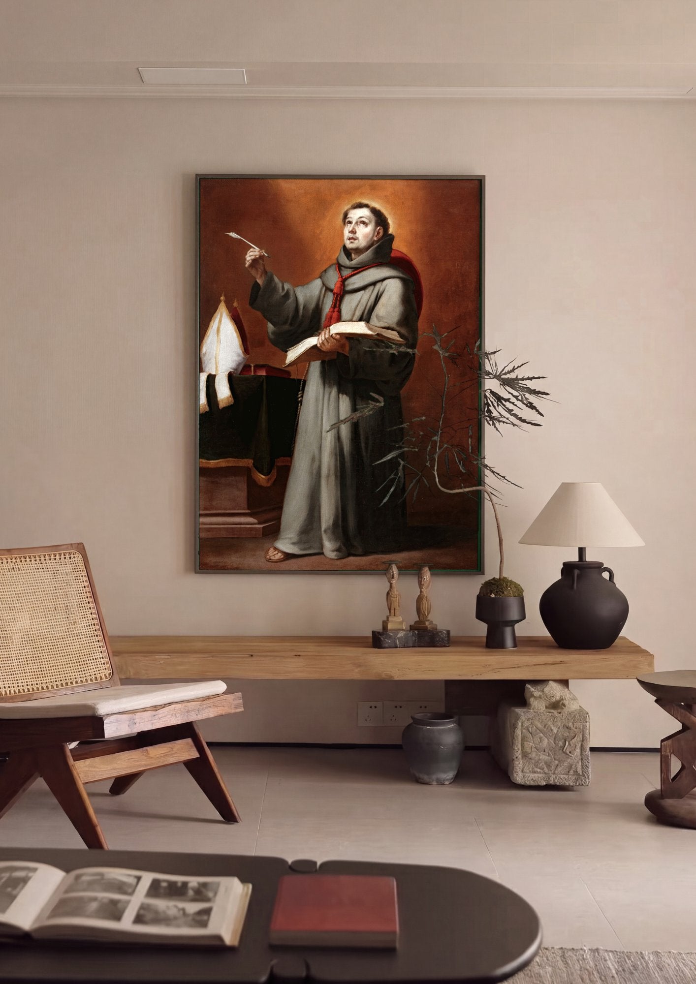 Quadro Decorativo Santo com Livro e Pena - Murillo em ambiente decorado