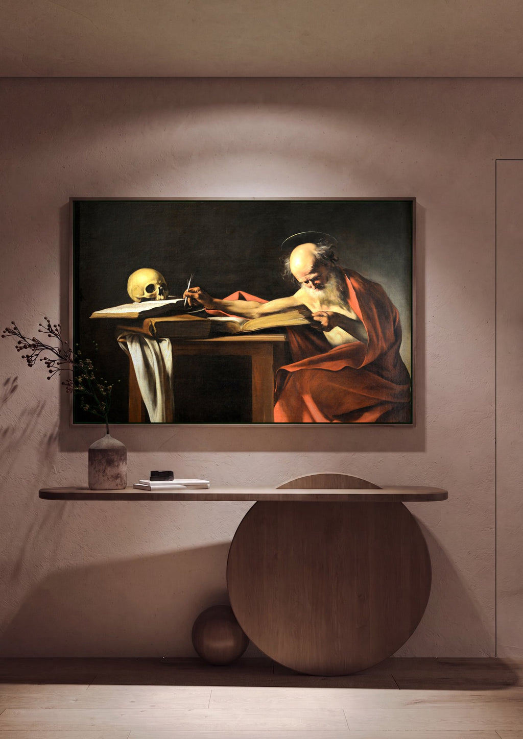 Quadro Decorativo São Jerônimo Escrevendo - Caravaggio em ambiente decorado