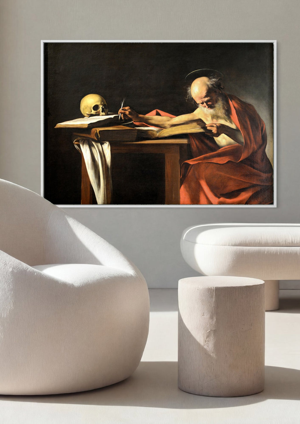 Quadro Decorativo São Jerônimo Escrevendo - Caravaggio em ambiente decorado