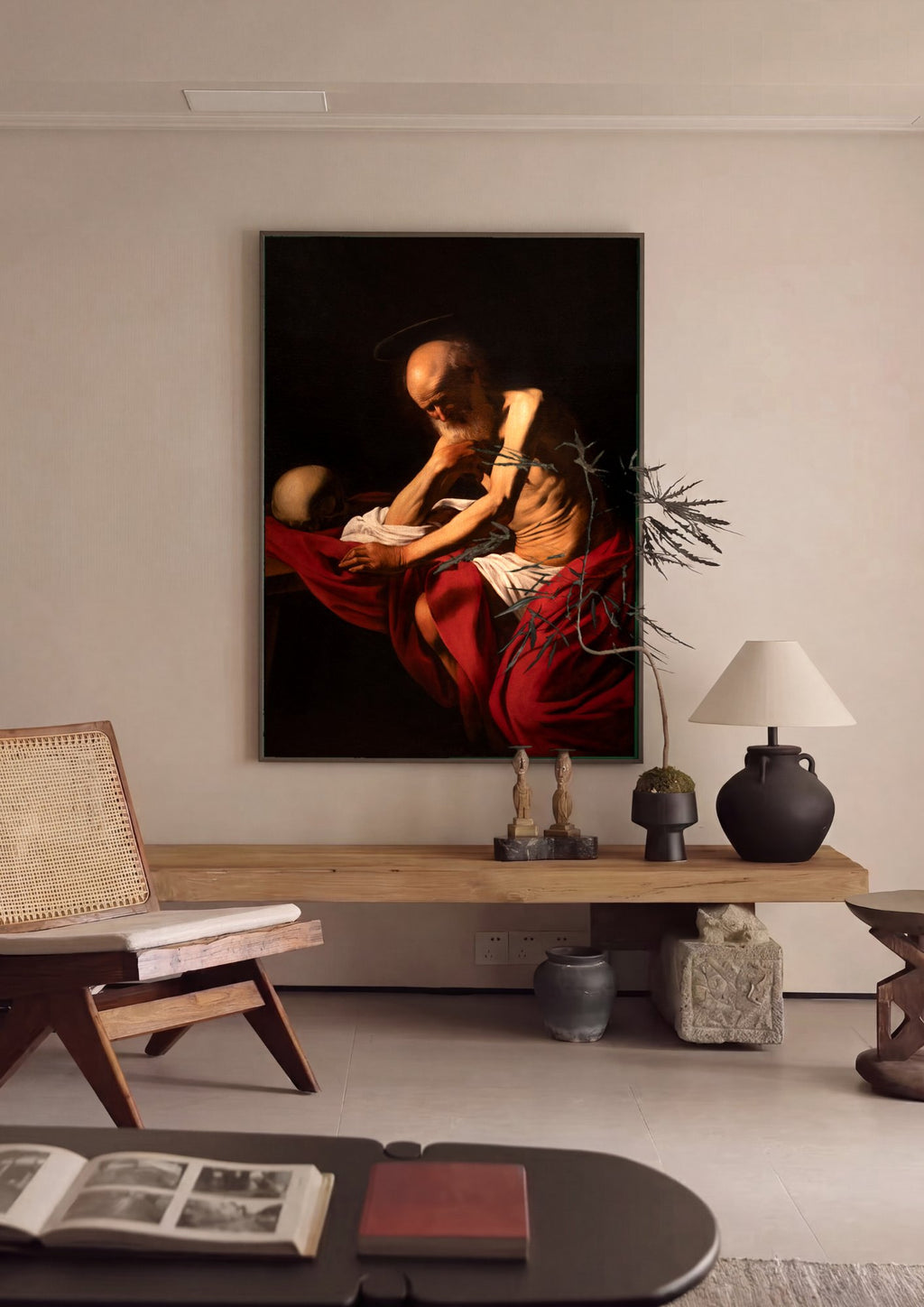 Quadro Decorativo São Jerônimo Escrevendo - Caravaggio em ambiente decorado