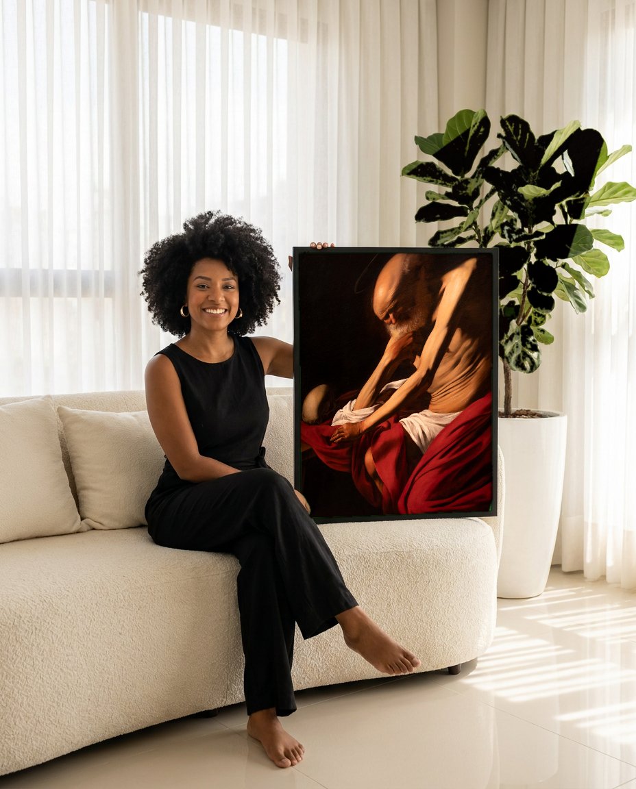 Quadro Decorativo São Jerônimo Escrevendo - Caravaggio com modelo em ambiente