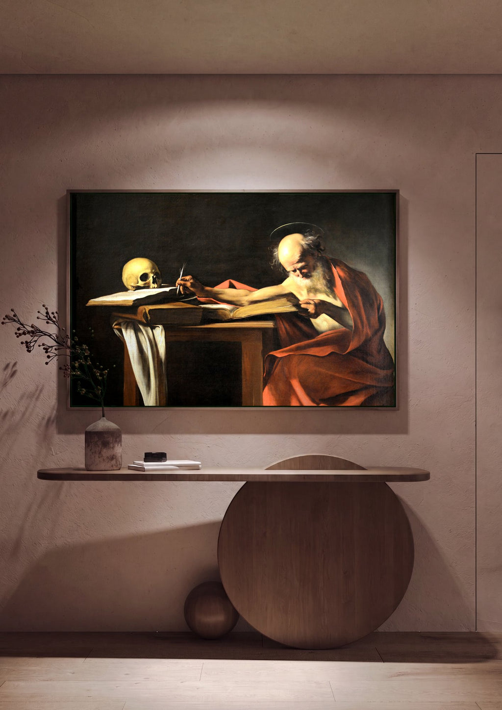 Quadro Decorativo São Jerônimo Escrevendo - Caravaggio em ambiente decorado