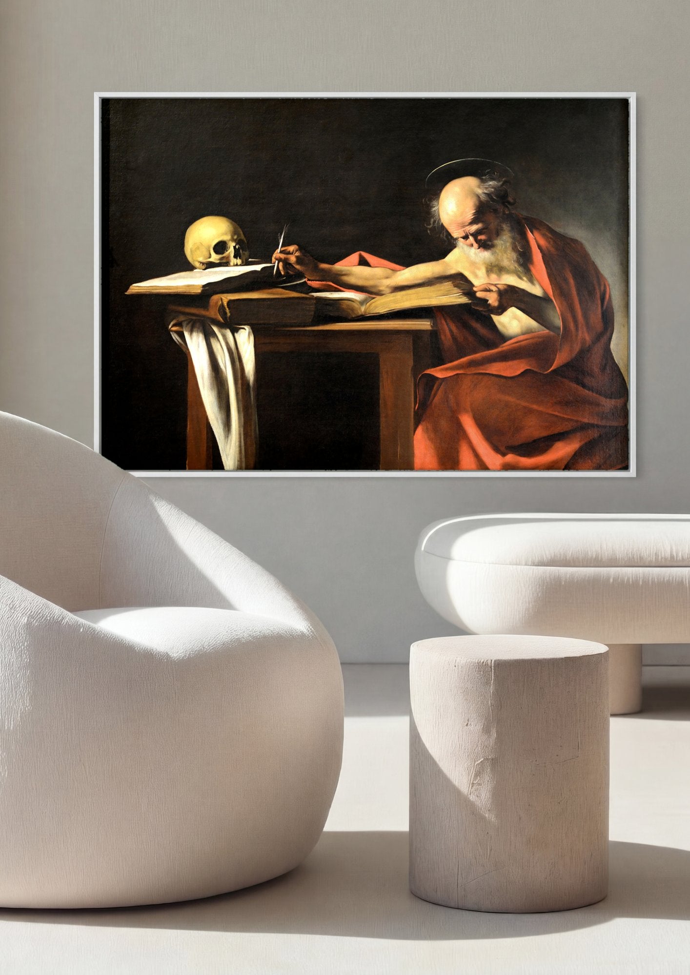 Quadro Decorativo São Jerônimo Escrevendo - Caravaggio em ambiente decorado