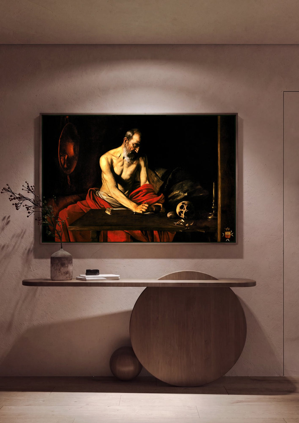Quadro Decorativo São Jerônimo Escrevendo - Caravaggio em ambiente decorado