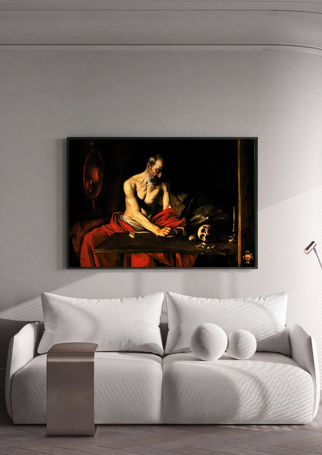 Quadro Decorativo São Jerônimo Escrevendo - Caravaggio em ambiente decorado