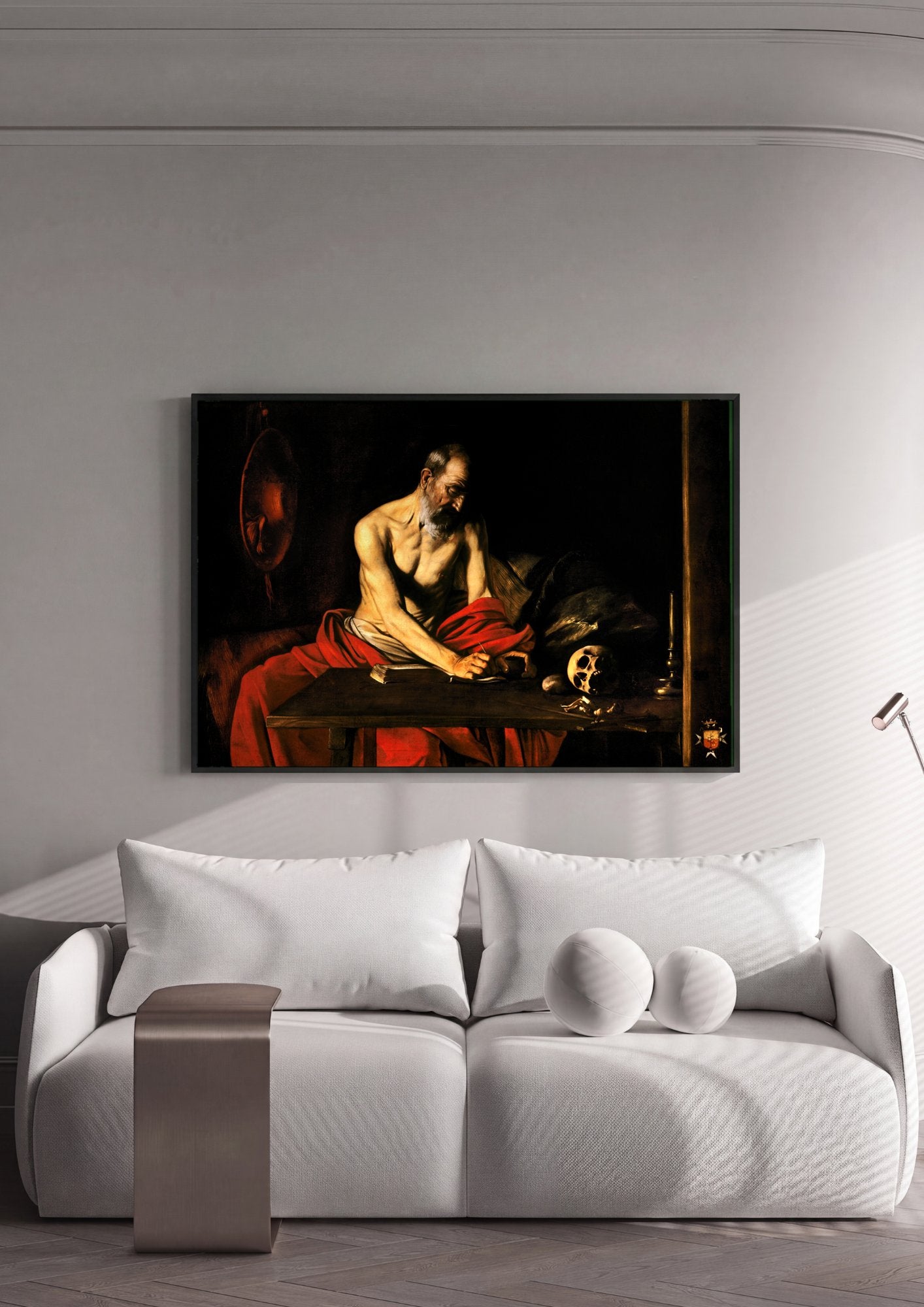 Quadro Decorativo São Jerônimo Escrevendo - Caravaggio em ambiente decorado