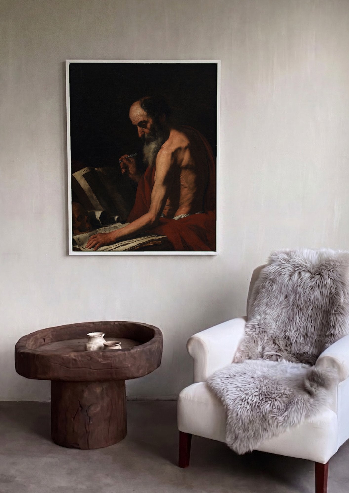 Quadro Decorativo São Jerônimo Escrevendo - Jusepe de Ribera em ambiente decorado