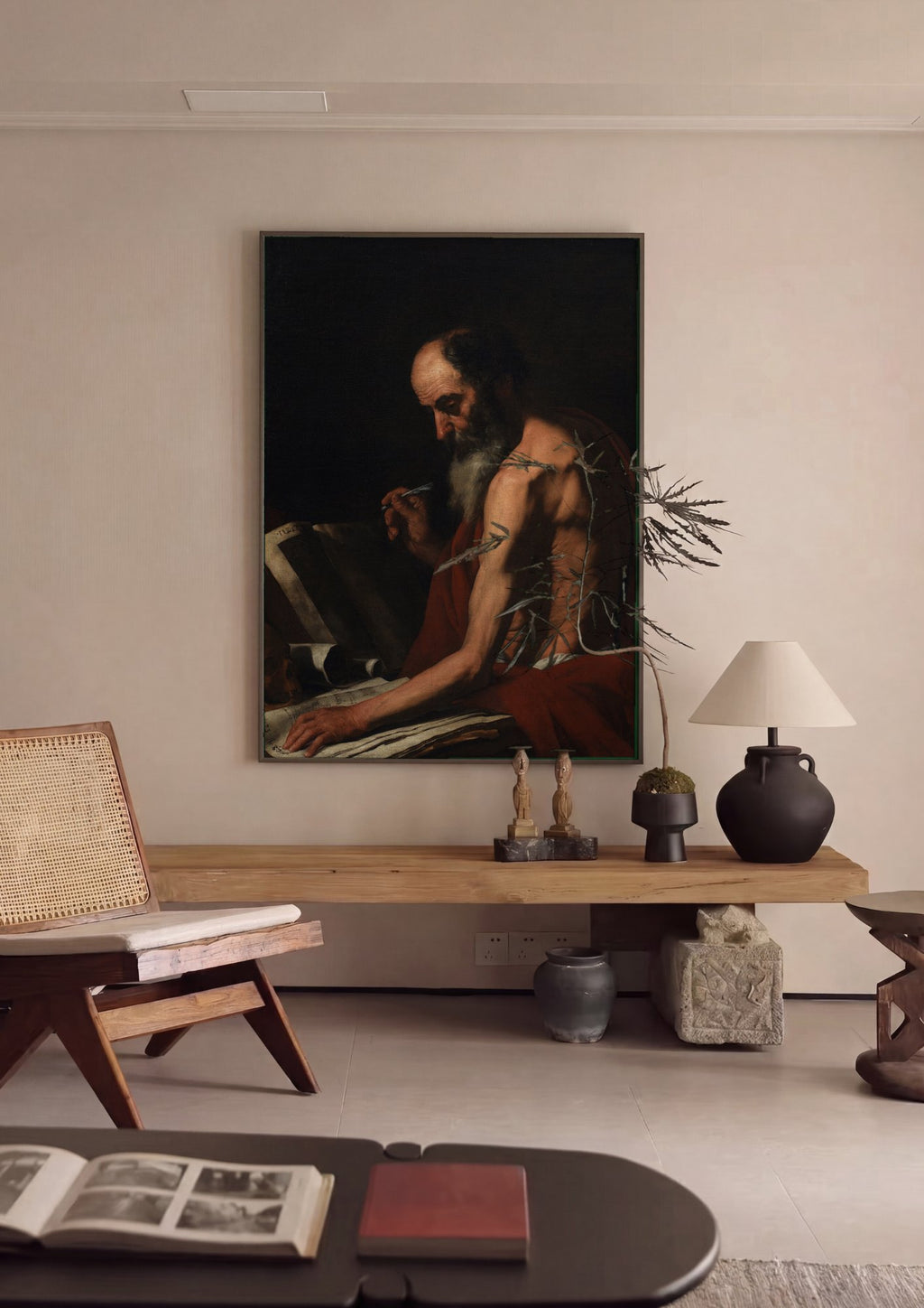 Quadro Decorativo São Jerônimo Escrevendo - Jusepe de Ribera em ambiente decorado