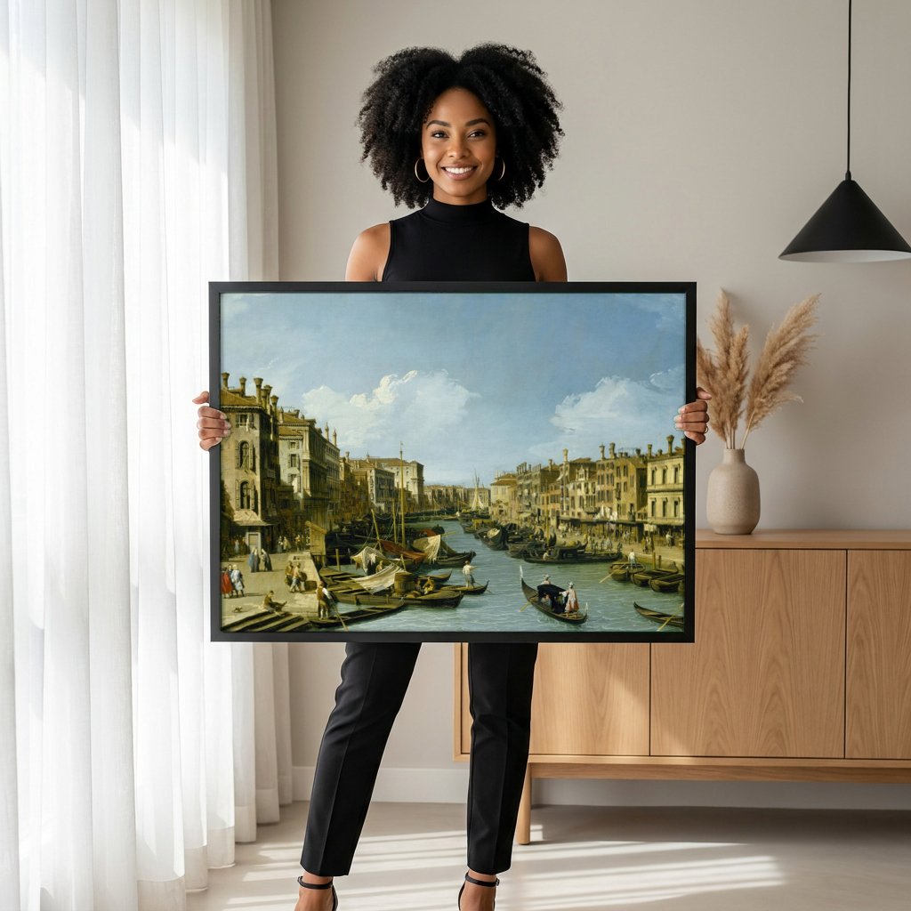 Quadro Decorativo O Grande Canal de Veneza - Canaletto com modelo em ambiente