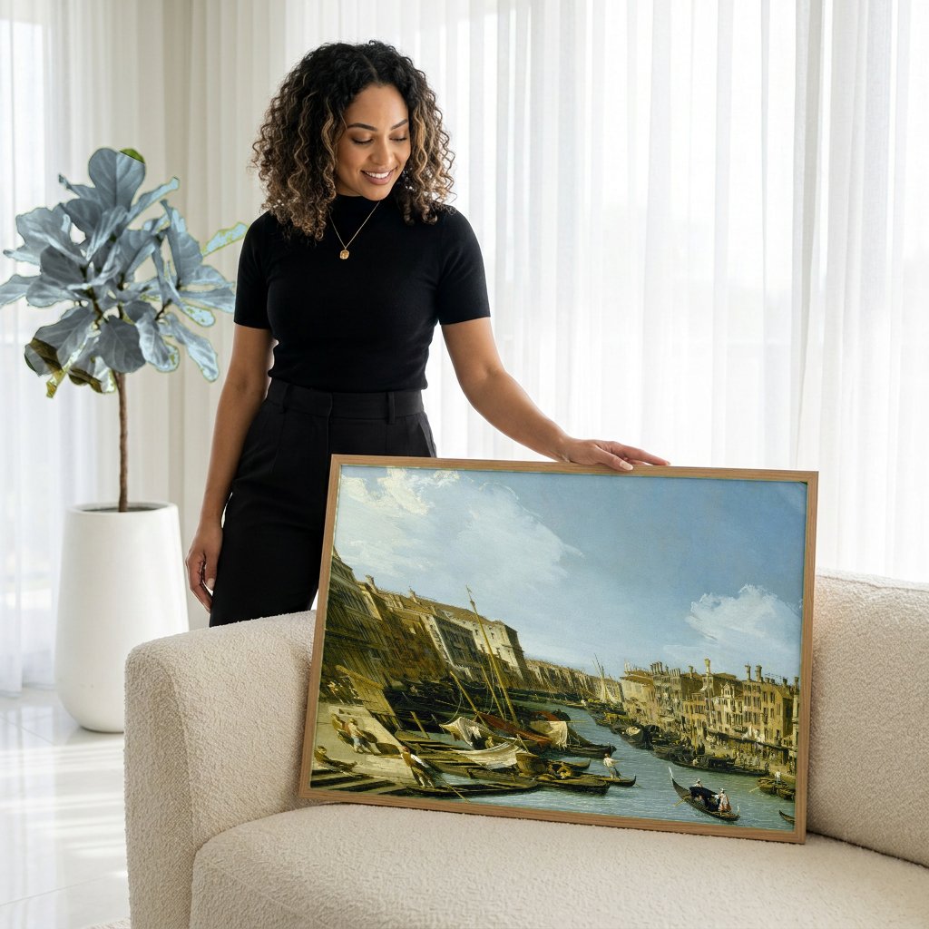 Quadro Decorativo O Grande Canal de Veneza - Canaletto com modelo em ambiente