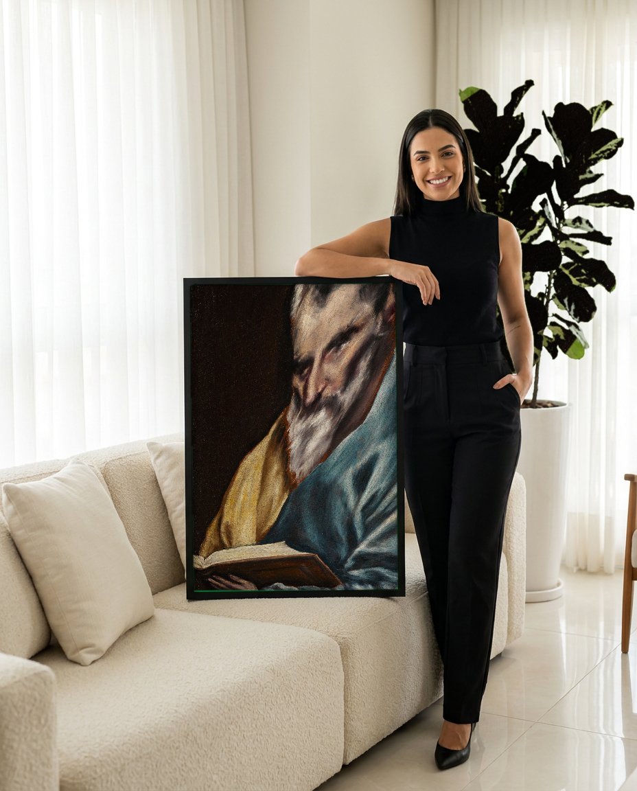Quadro Decorativo São Jerônimo como Penitente - El Greco com modelo em ambiente