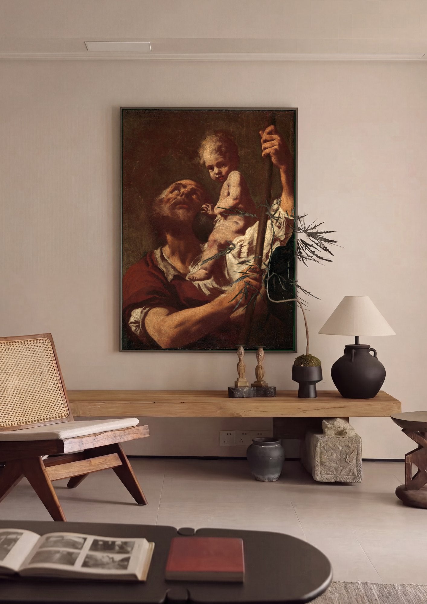 Quadro Decorativo São Cristóvão e o Menino Jesus - Piazzetta em ambiente decorado