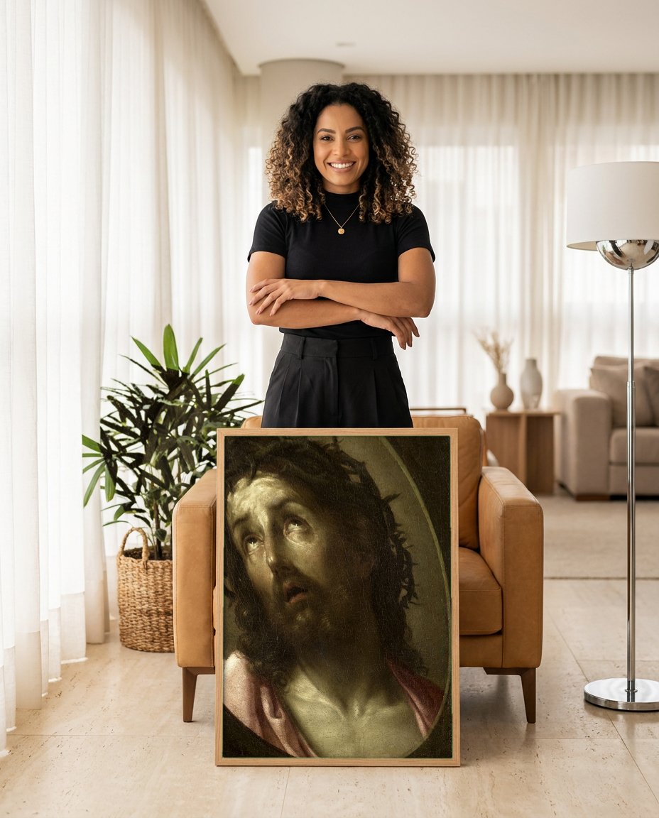 Quadro Decorativo Ecce Homo - Guido Reni com modelo em ambiente